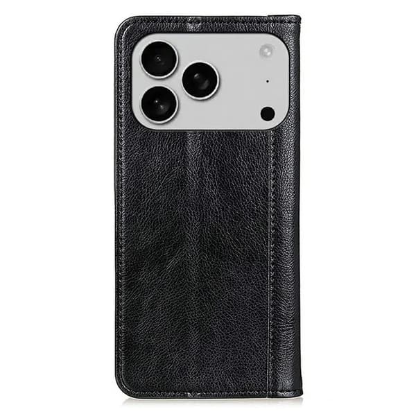 iPhone 17 Pro Max Plånboksfodral Äkta Läder Litchi - Svart Svart