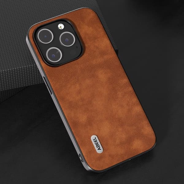 ABEEL Mobilskal till iPhone 15 Pro Texturerad PU Läder PC+TPU Brun