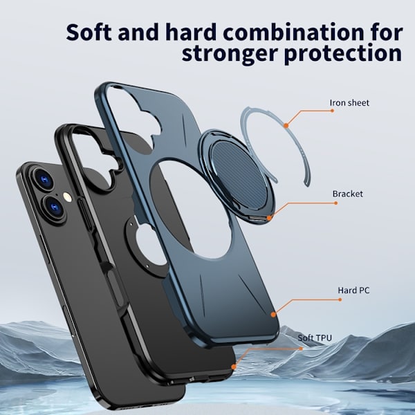 Mobilskal till iPhone 16 Plus MagSafe Rotating Kickstand TPU + PC Blå