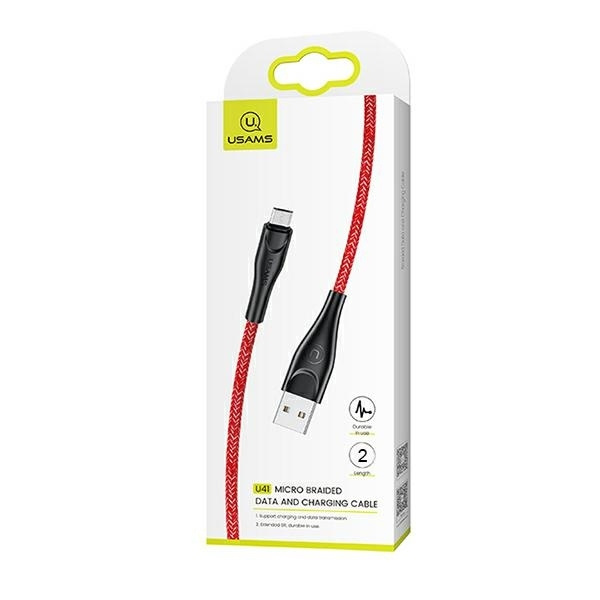 USAMS Kabel flätad U41 microUSB 2m röd SJ396USB02