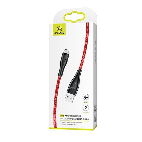 USAMS Kabel flettet U41 microUSB 2m rød SJ396USB02
