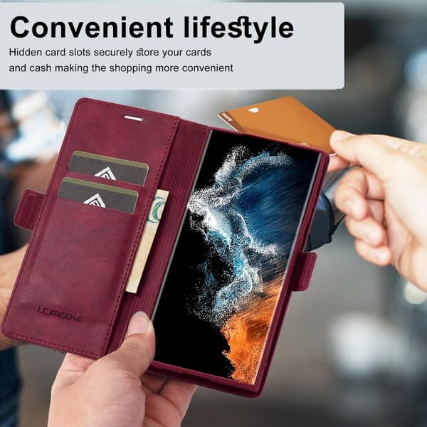 LC.IMEEKE Samsung Galaxy S23 Ultra Plånboksfodral Konstläder - Röd