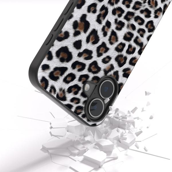 ABEEL Mobilskal till iPhone 16 Plus Leopardtryck Läder + TPU Silver