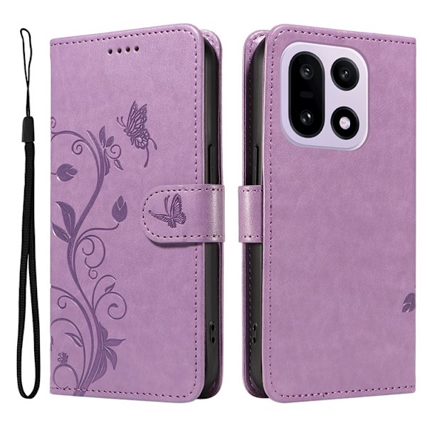 OnePlus 15 Plånboksfodral Flower Pattern Konstläder Lila