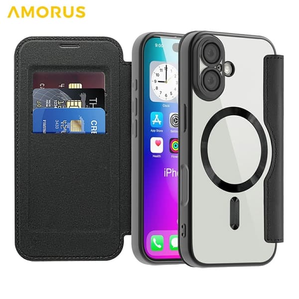 AMORUS iPhone 17 Plånboksfodral MagSafe RFID-Skydd - Svart Svart