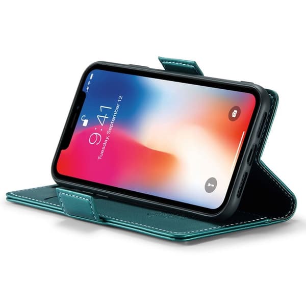 CASEME RFID-Skydd Plånboksfodral Konstläder för iPhone XS - Grön