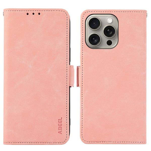 ABEEL Mobilskal till iPhone 16 Pro Max Magnetiskt RFID-Skydd Konstläder Rosa