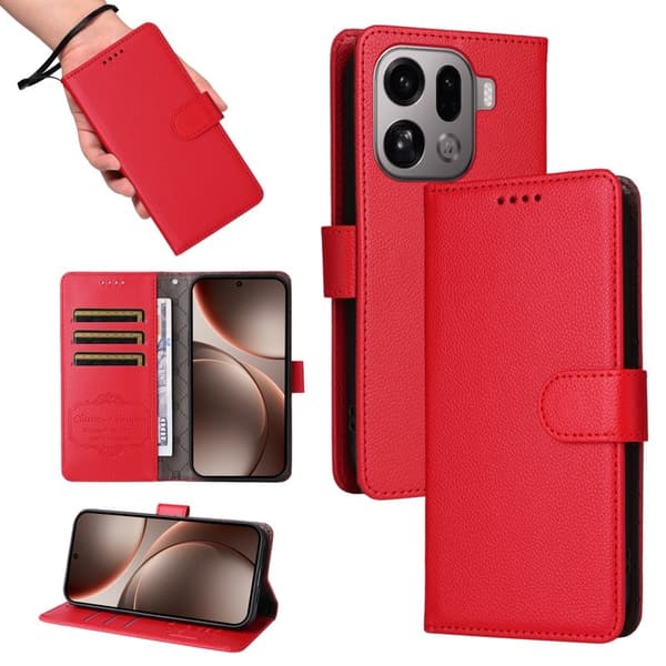Oppo Find X9 Pro 5G Plånboksfodral Konstläder RFID Skydd - Röd