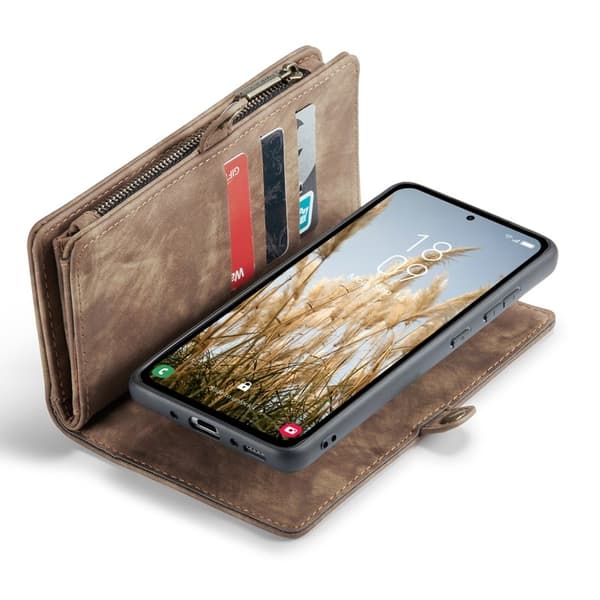 CASEME 008 Samsung Galaxy A35 5G Plånboksfodral Konstläder med Rem - Brun