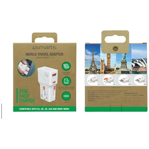 4smarts Reseladdare 25W 1x USB-C 1xUSB-A Nomad Pocket - Vit Vit