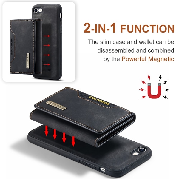 iPhone 7/8/SE 2020 Skal DG.MING Magnetic Tri-fold Wallet Med Kickstand - Svart Svart