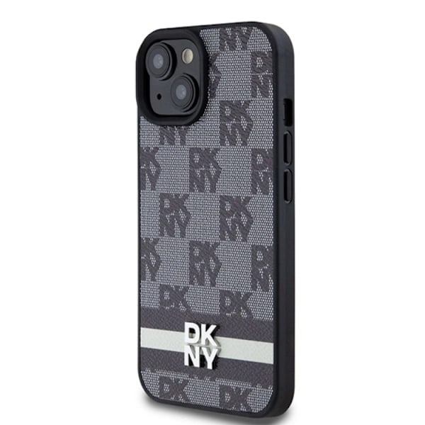 DKNY iPhone 15/14 Plus Mobilskal Läder Checkered Mono Pattern Svart