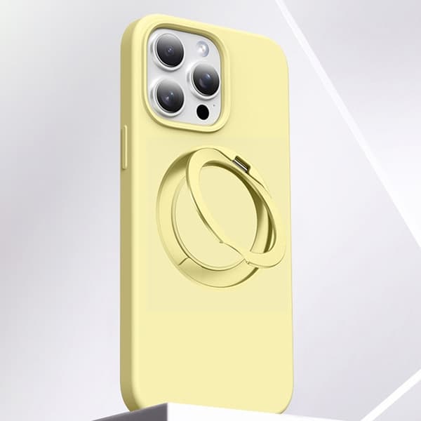 Mobilskal till iPhone 16 Pro MagSafe Silikon Roterande Kickstand - Gul Gul
