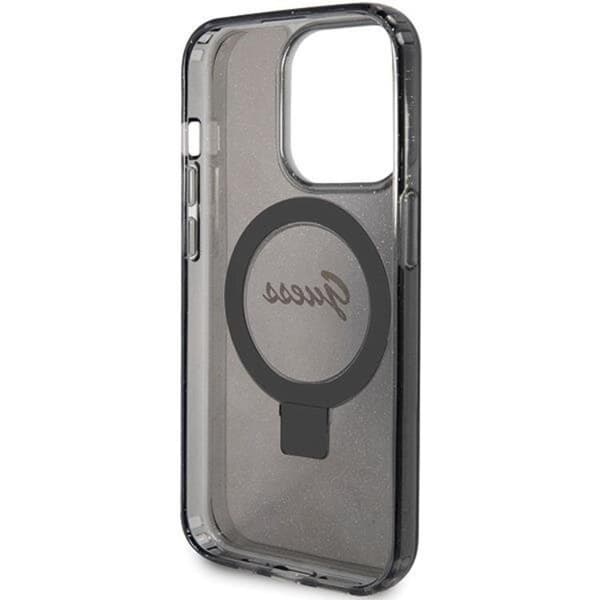 Guess iPhone 15 Pro Mobilskal Magsafe Ringställ Script Glitter Black