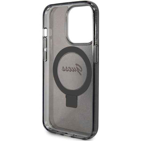 Guess iPhone 15 Pro Mobilskal Magsafe Ringställ Script Glitter Svart