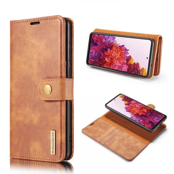 DG.MING 2-i-1 Läder Plånboksfodral + PC Baksida för Samsung Galaxy S20 FE - Brun