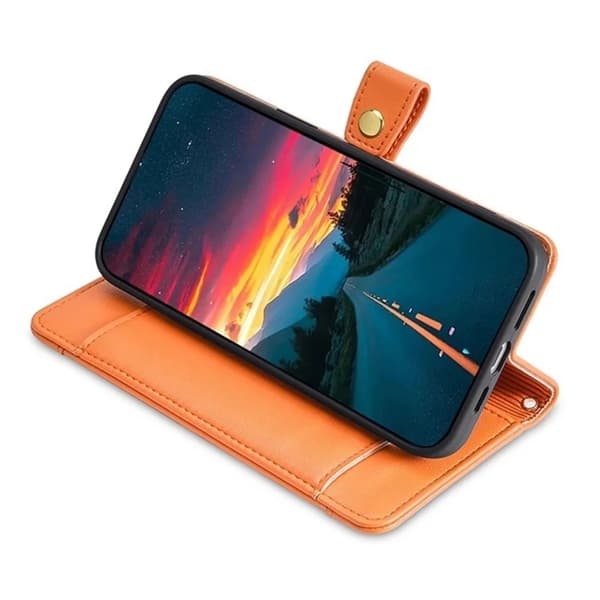 Galaxy S25 Konstläder Plånboksfodral med 2 Rem - Orange Orange