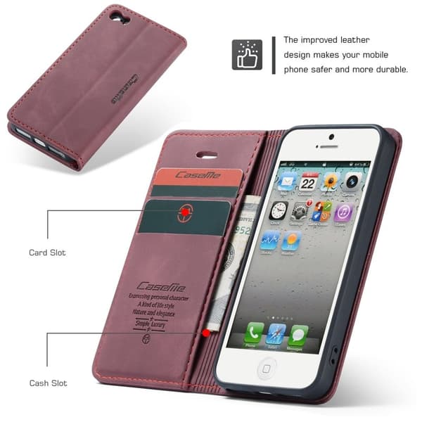 CASEME 013 iPhone 5s/SE Konstläder Plånboksfodral med kortplats Röd