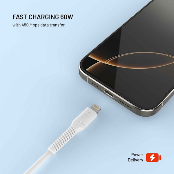 FIXED LIQUID silikonkabel USB-C/Lightning 1.2m Vit
