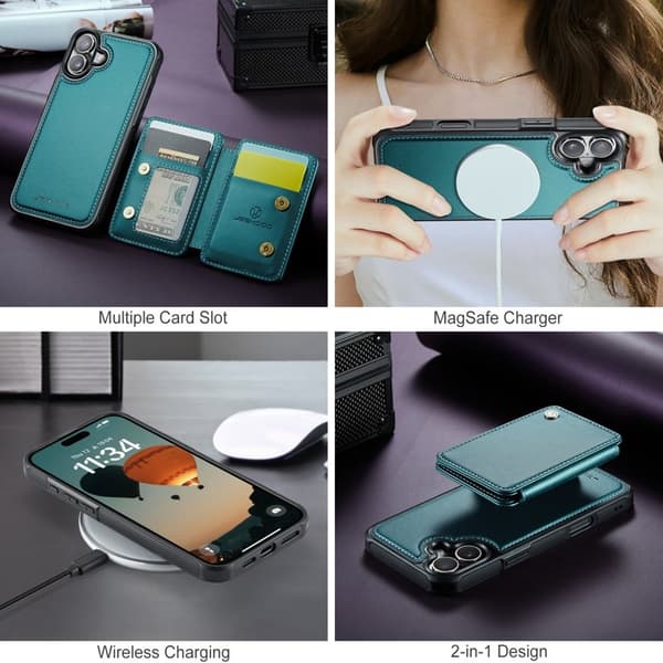 JEEHOOD J05 Mobilskal till iPhone 17 i Läder med Magnetficka - Blå