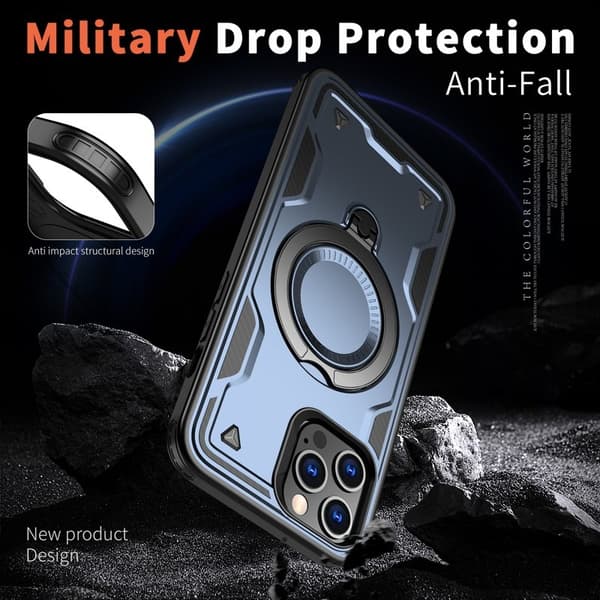 Mobilskal till iPhone 12 Pro Plast Militärskydd Kickstand - Blå