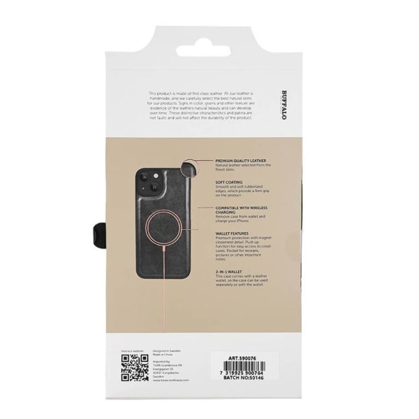 BUFFALO iPhone 14 Plus -lompakkokotelo - musta