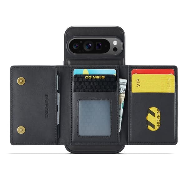 DG.MING Serie Mobilskal till Google Pixel 9 Pro XL Konstläder Magnetisk Svart