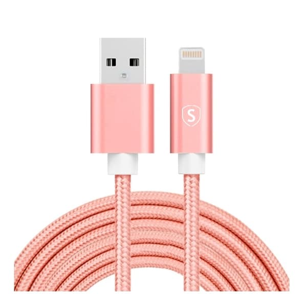 SiGN USB-A till Lightning kabel 2.1A 3m Nylon - Rosa Rosa