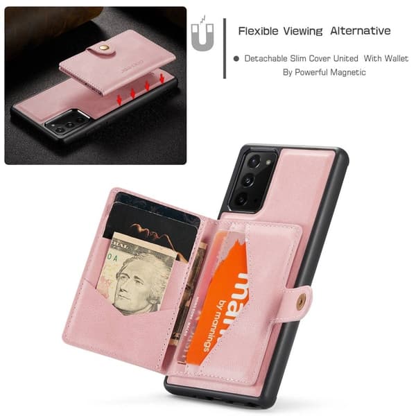 JEEHOOD Galaxy Note20 Plånboksfodral Detachable Konstläder TPU Roséguld