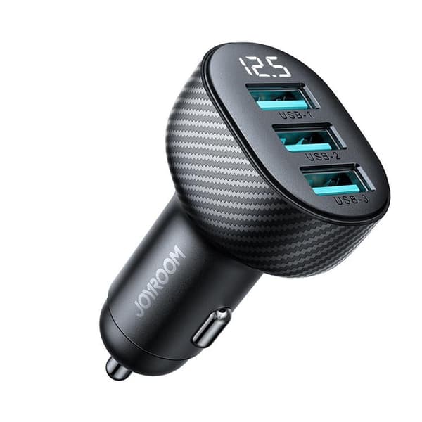 Joyroom Billaddare 3.4A 3x USB-A med Display - Svart Black