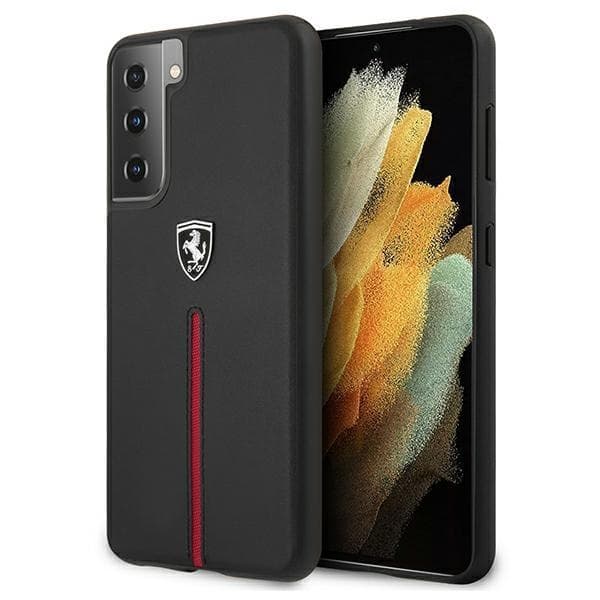Ferrari Cover Galaxy S21 Off Track Læder Nylon Stribe - Sort Black