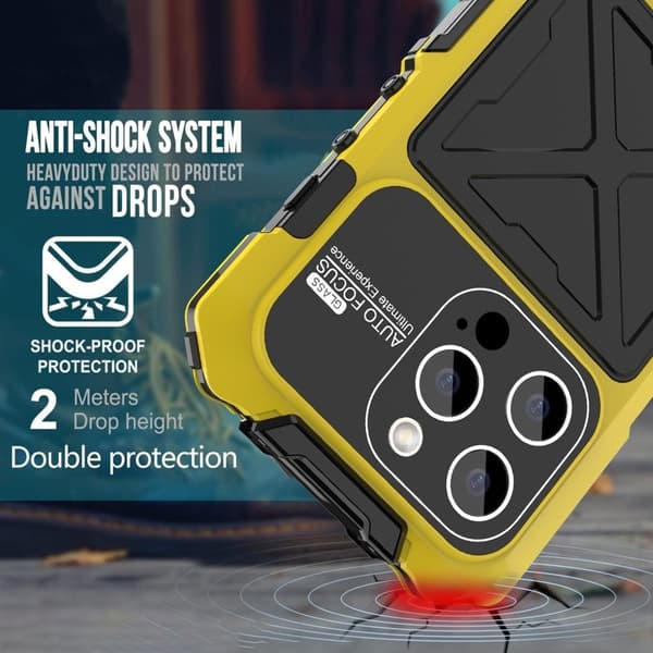 R-JUST Mobilskal till iPhone 15 Pro Fall Proof Silikon+Metal Gul