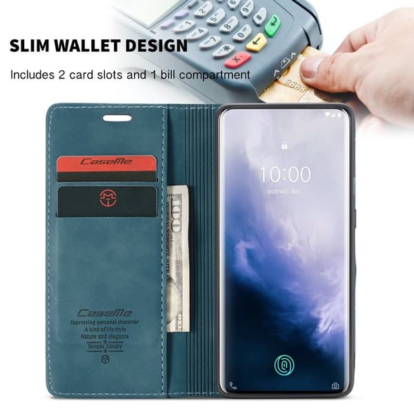 CASEME 013 Mobilskal till OnePlus 7 Pro Auto-absorberande KonstLäder Blå