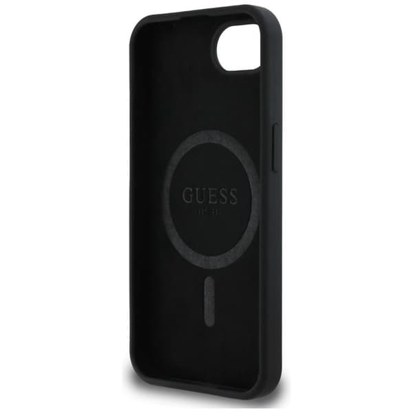 Guess telefontaske til iPhone 16e MagSafe Silicone Script Metal Logo Svart