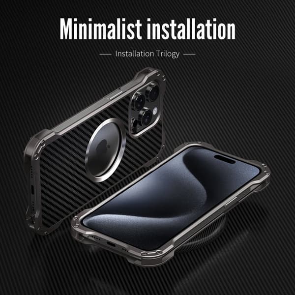 R-JUST RJ-51 Mobilskal till iPhone 15 Pro PC+Aluminium Legering Svart