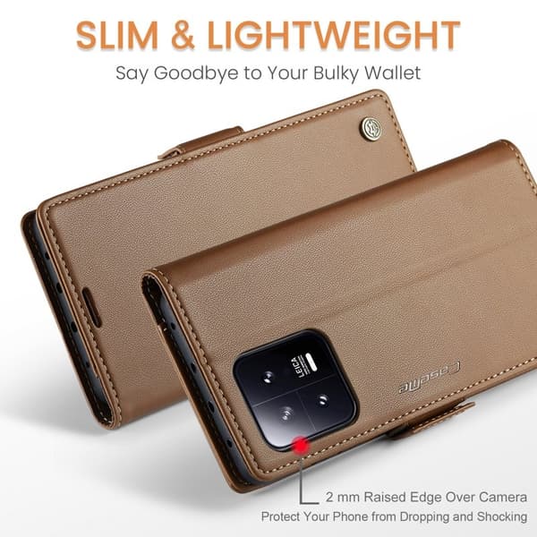CASEME Xiaomi 13 Plånboksfodral Konstläder RFID-Skydd 3 Kort - Brun