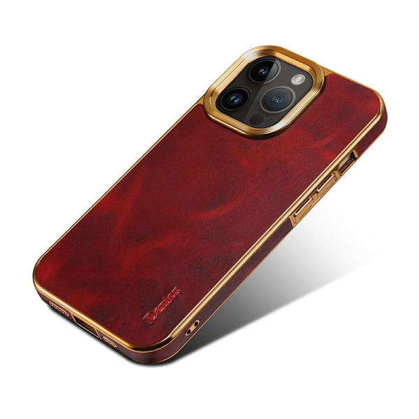 DENIOR Mobilskal till iPhone 16 Pro Äkta Läder Waxy Textur Röd