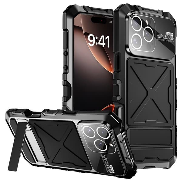 R-JUST RJ09-1 Mobilskal till iPhone 16 Pro Max Silikon+Aluminium Svart