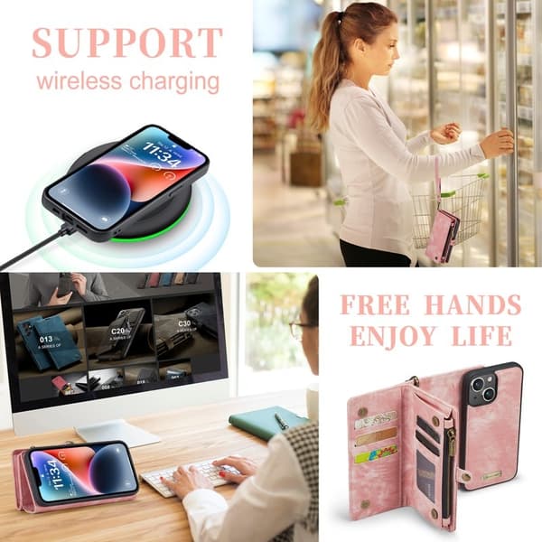 CASEME 008 iPhone 15 Plånboksfodral i Konstläder med - Rosa