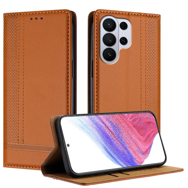 Galaxy S26 Ultra Plånboksfodral L-Shaped Grid Pattern - Brun Brun