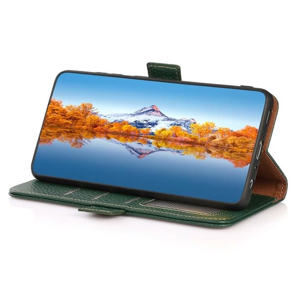KHAZNEH Samsung Galaxy S26 / S26 Pro Plånboksfodral Äkta Läder RFID Skydd - Grön