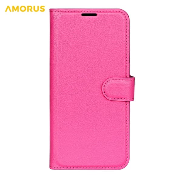 AMORUS iPhone 17 Konstläder Plånboksfodral Flipstativ Litchi - Rosa Rosa
