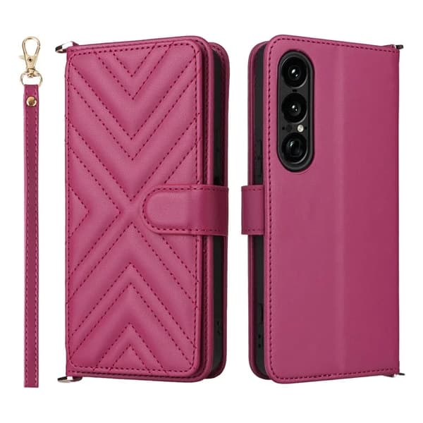 Sony Xperia 1 VII Plånboksfodral Kickstand med Axelrem - Rosa Rosa
