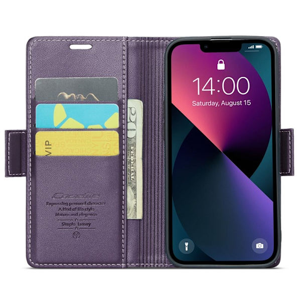 CASEME Plånboksfodral Konstläder för iPhone 15 Plus RFID-Skydd Lila
