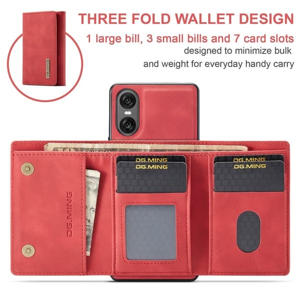 DG.MING Sony Xperia 10 VI Kickstand Konstläder Plånboksfodral Röd