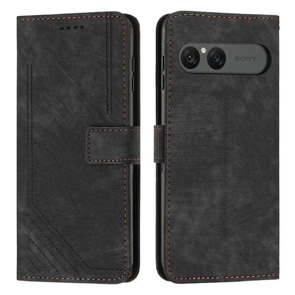 Sony Xperia 10 VII Konstläder Plånboksfodral Imprinted Lines - Svart Svart