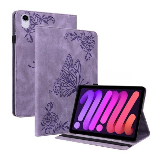 iPad mini 6 (2021) Fodral Imprinted Butterfly Flower - Lila