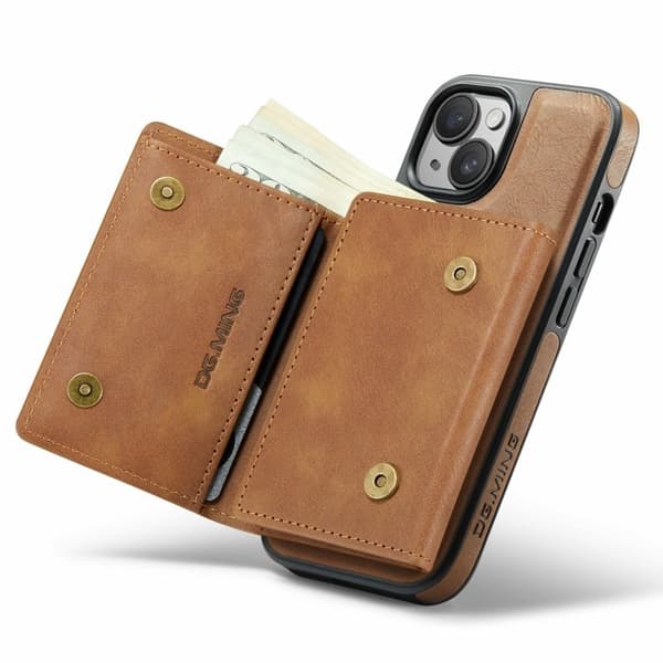 DG.MING M6 Series Mobilskal till iPhone 14 Magnetiskt Plånboksfodral Brun