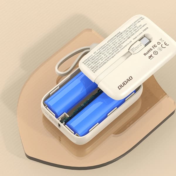 Dudao Powerbank K14 10000mAh m/USB-C/Lightning-kabel - Sort Black