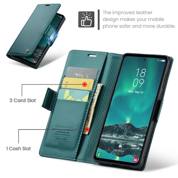 CASEME Plånboksfodral Konstläder för Samsung Galaxy S23 FE - Grön